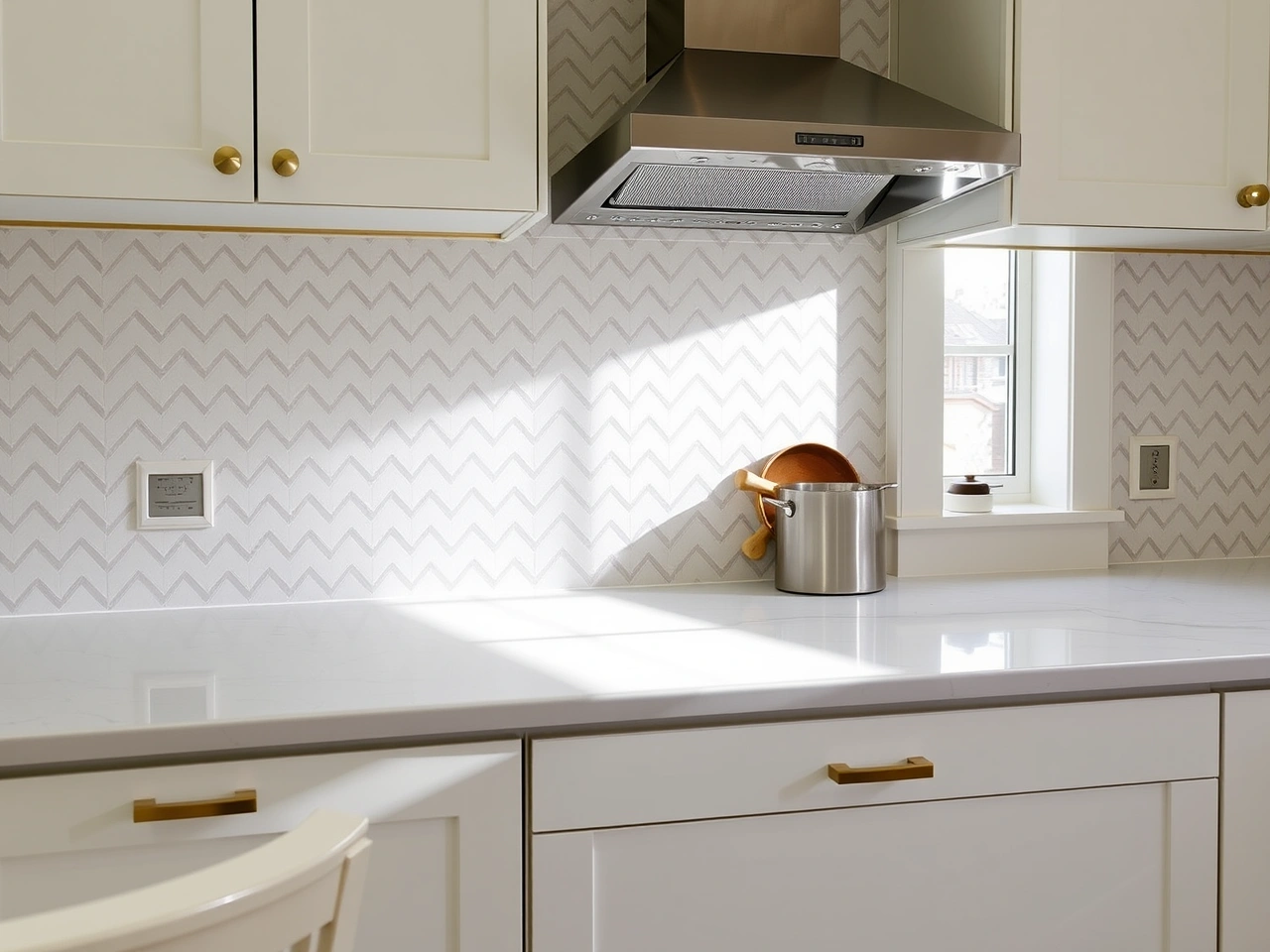 Custom herringbone tile backsplash in an Oxford kitchen